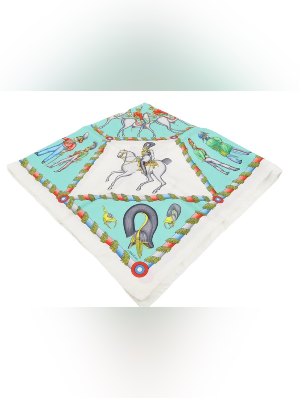 Hermes with box Equestrian Print Silk Scarf in Mint and White